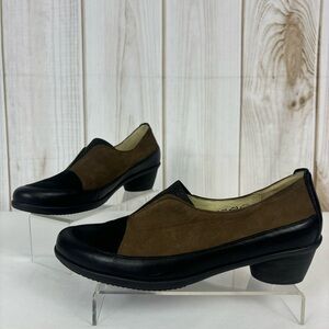 Waldlaufer Heels Nubuck Leather Slip-On Low Heel Loafers Brown Black Size 9.5